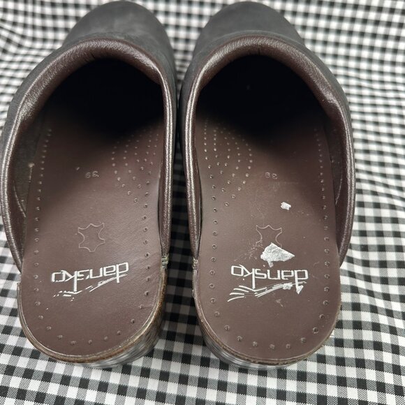 Dansko Saundra Black Brown Leather Tooled Chunky Mule Clogs EU 39 / Women's 8.5 - Picture 3 of 5